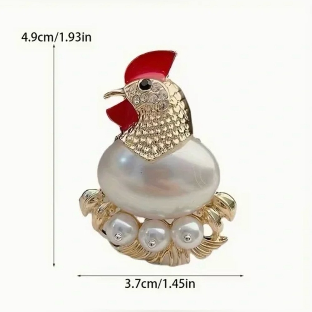 Chicken & Egg Laying Hen on Nest Brooch Modern New - Picture 4 of 6